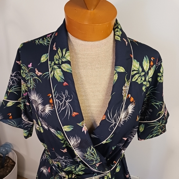 Size Small Rachel Roy Forest Wrap Dress Floral Botanical Blue Green Botanical - Picture 3 of 13